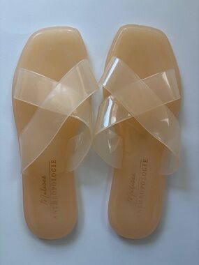 Anthropologie Matisse Jelly Sandals Nude Crisscross Slide Sandals